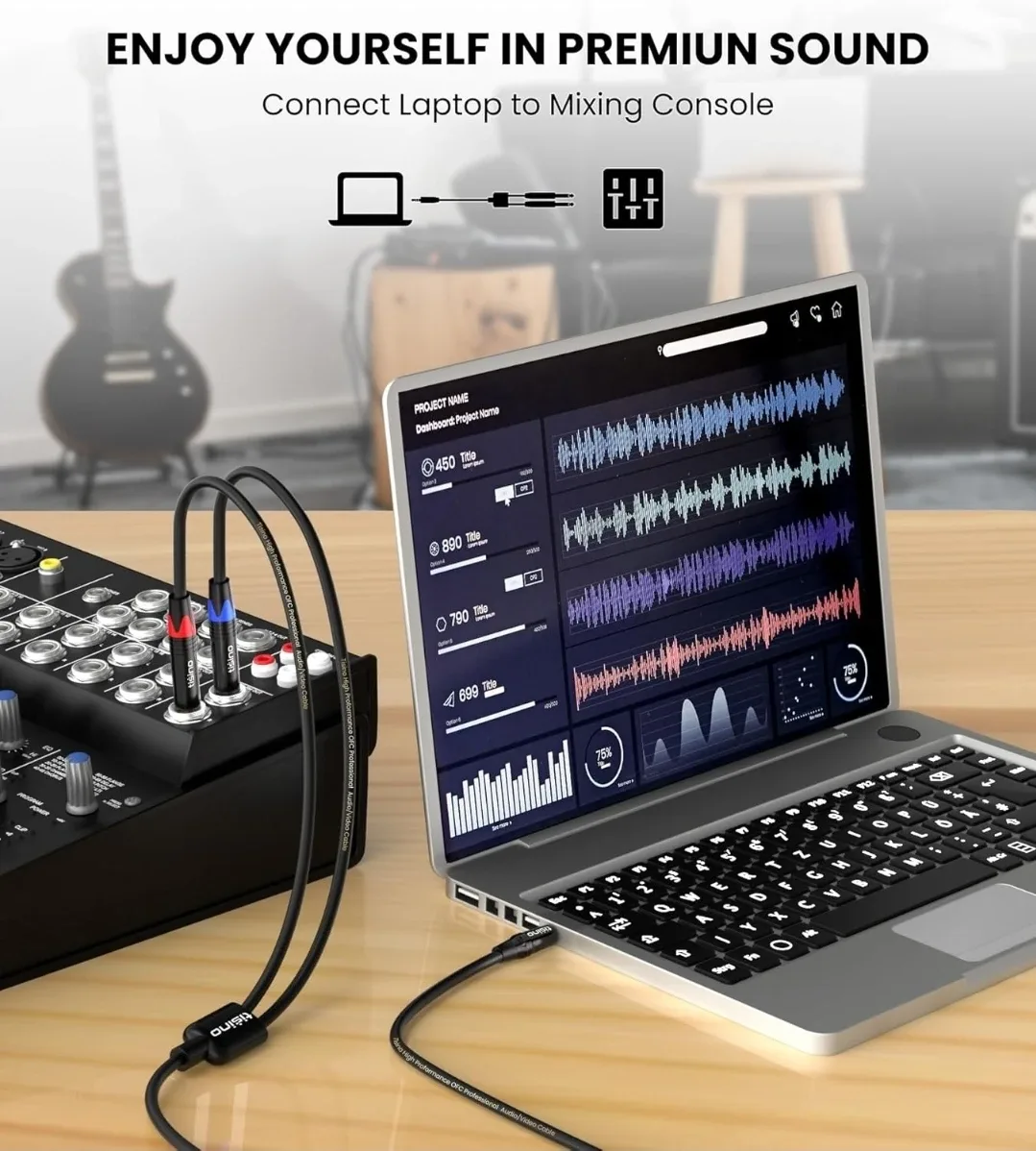 Tisino 1/8" Stereo to Dual 1/4" Mono Cable image indicator(4)