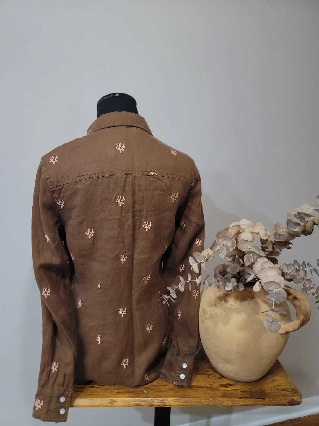 J. McLaughlin Brown Sea Coral Button Shirt Linen Size 2 EUC - photo 4