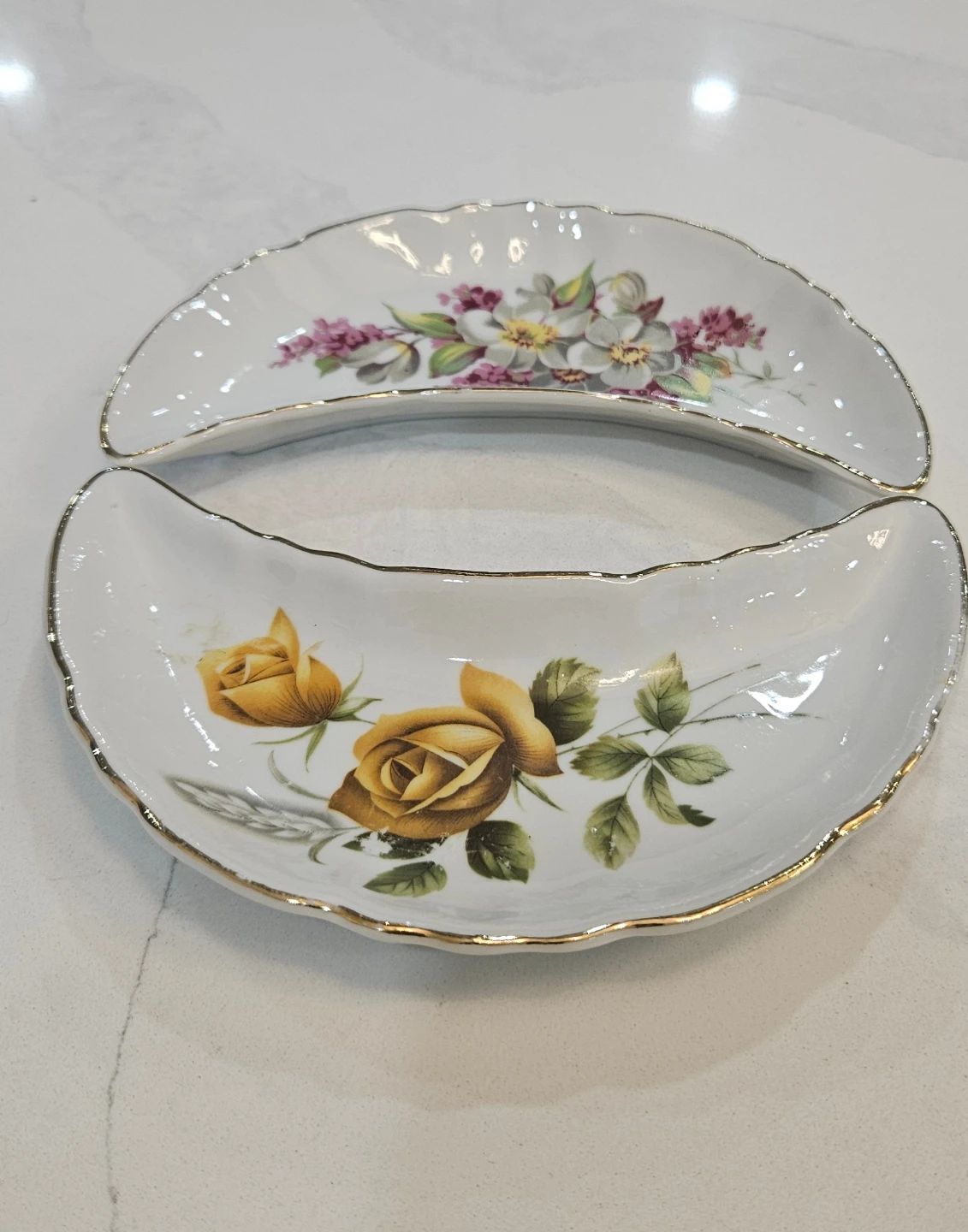 Vintage Crescent Dishes - Floral Design