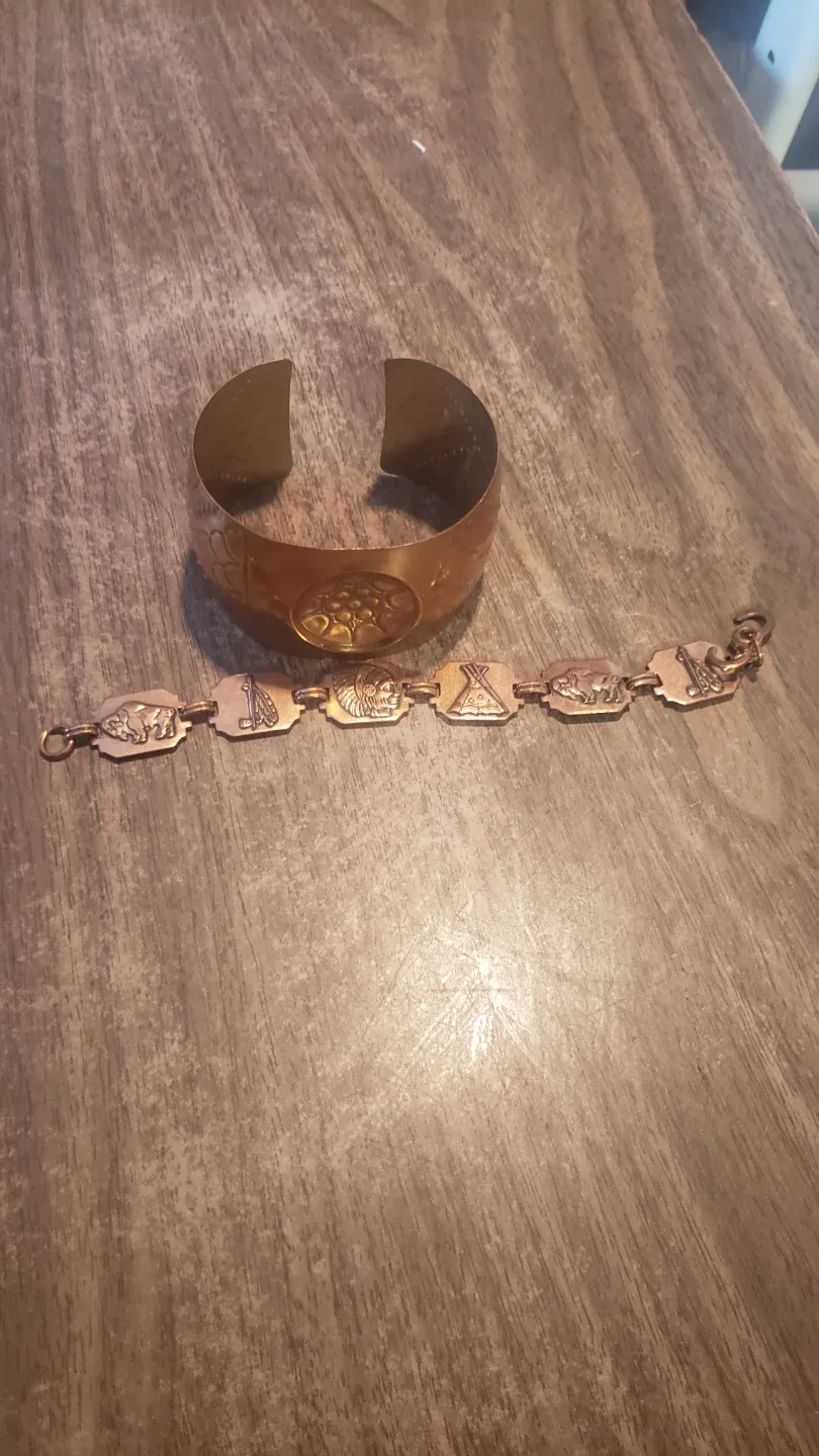 Vintage Copper Cuff & Charm Bracelet Set