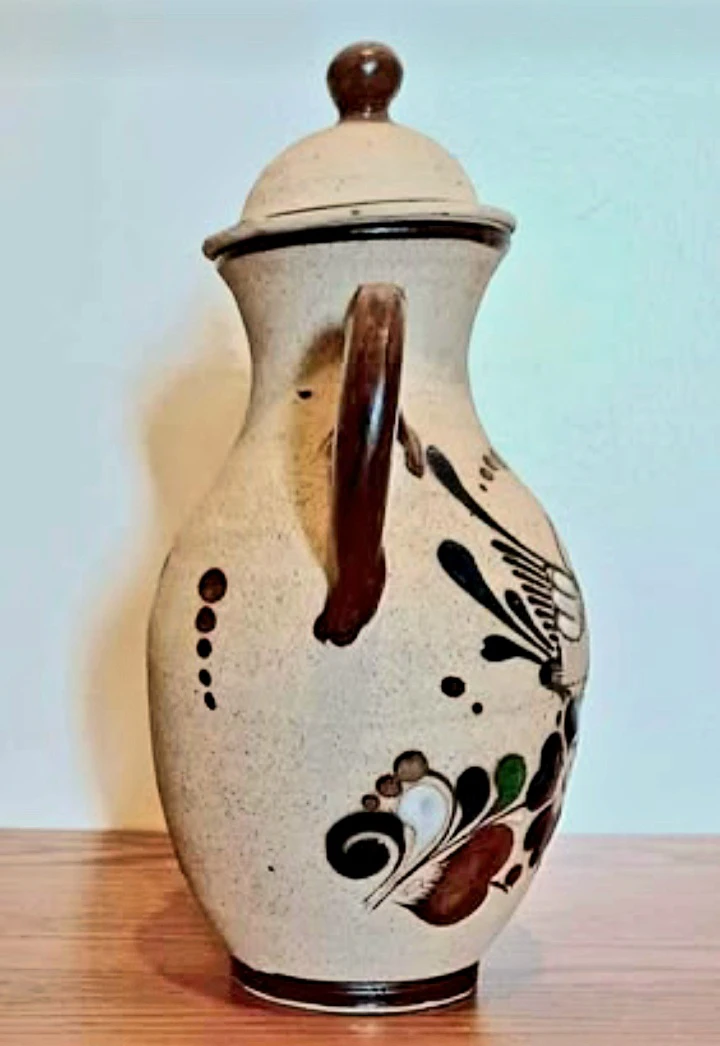 Unique Vintage Hand-Painted Mexican Pitcher with Lid - photo 5