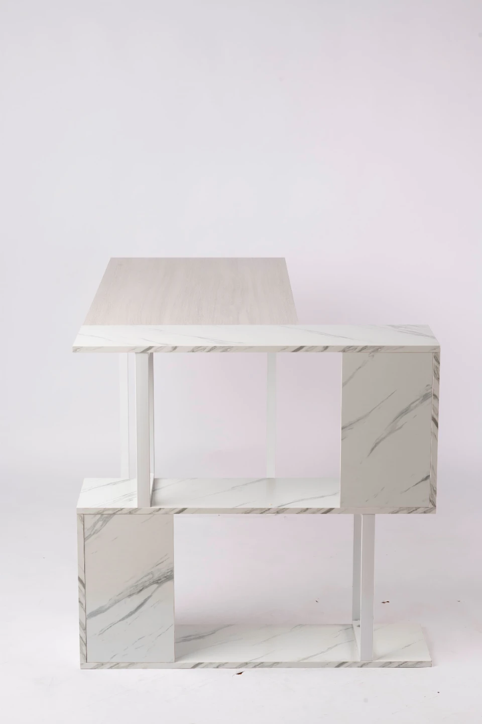 Modern White & Marble Desk with Shelves - photo 2