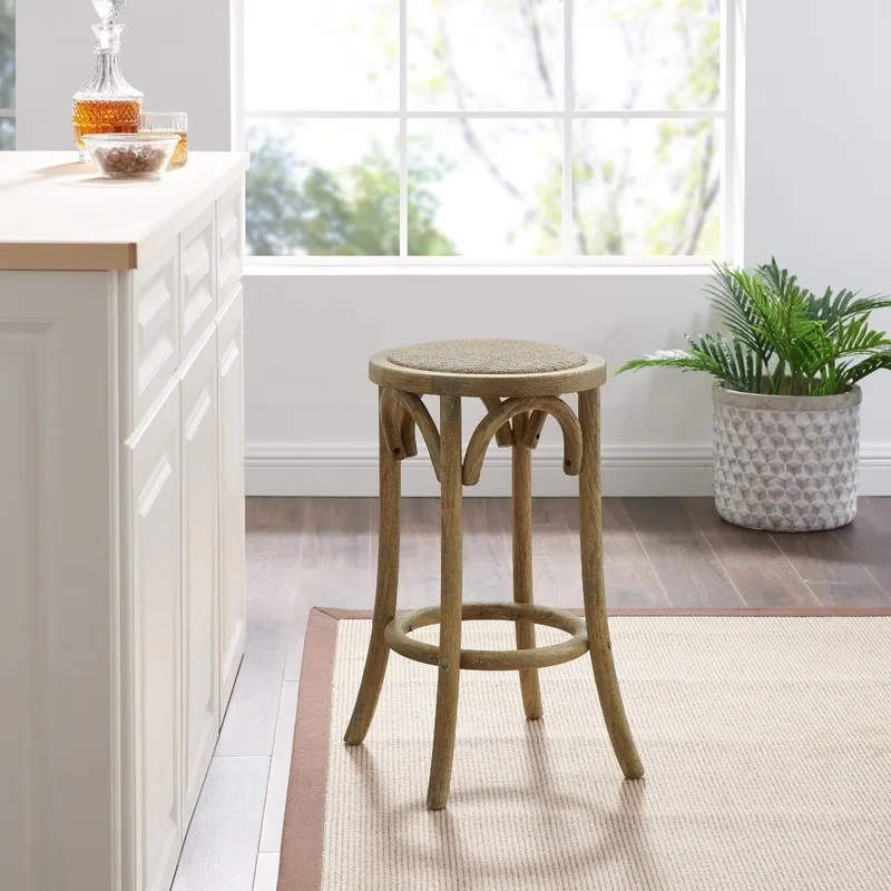 Dovecove® Ferrera Solid Elm Wood Cane Rattan Seat Backless Stool