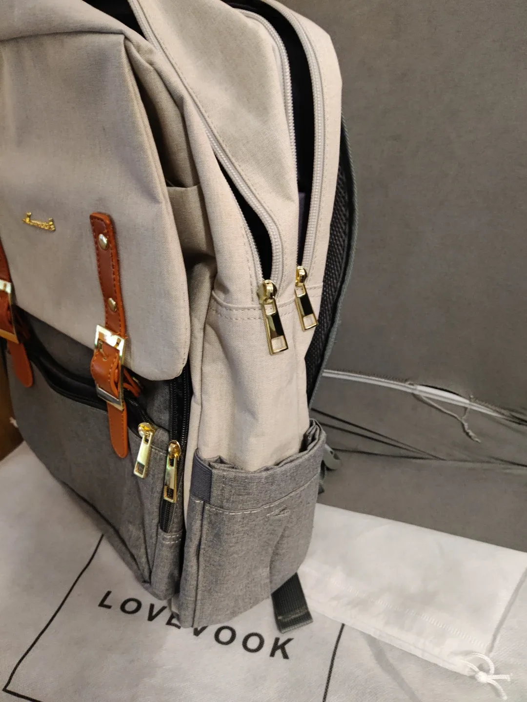LOVEVOOK Laptop Backpack - Grey/Beige image indicator(9)