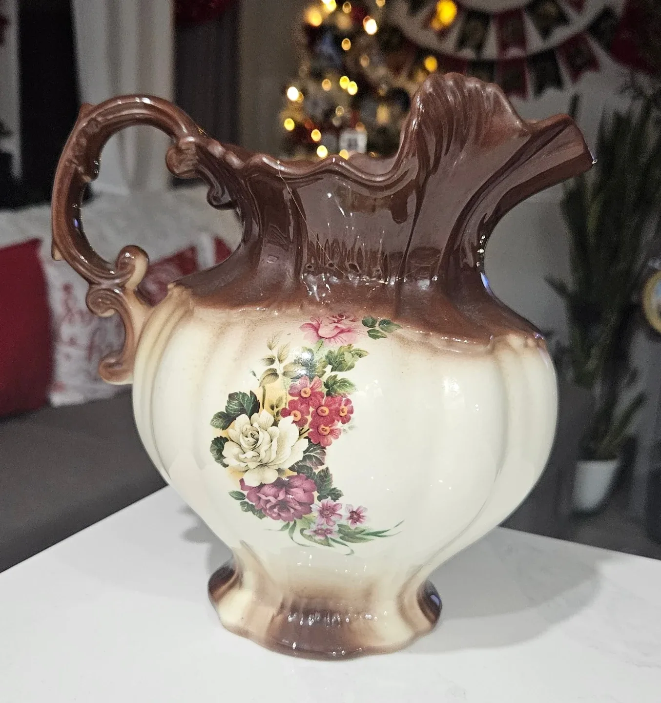 Vintage 1975 ARNELS Porcelain Ceramic Pitcher Floral