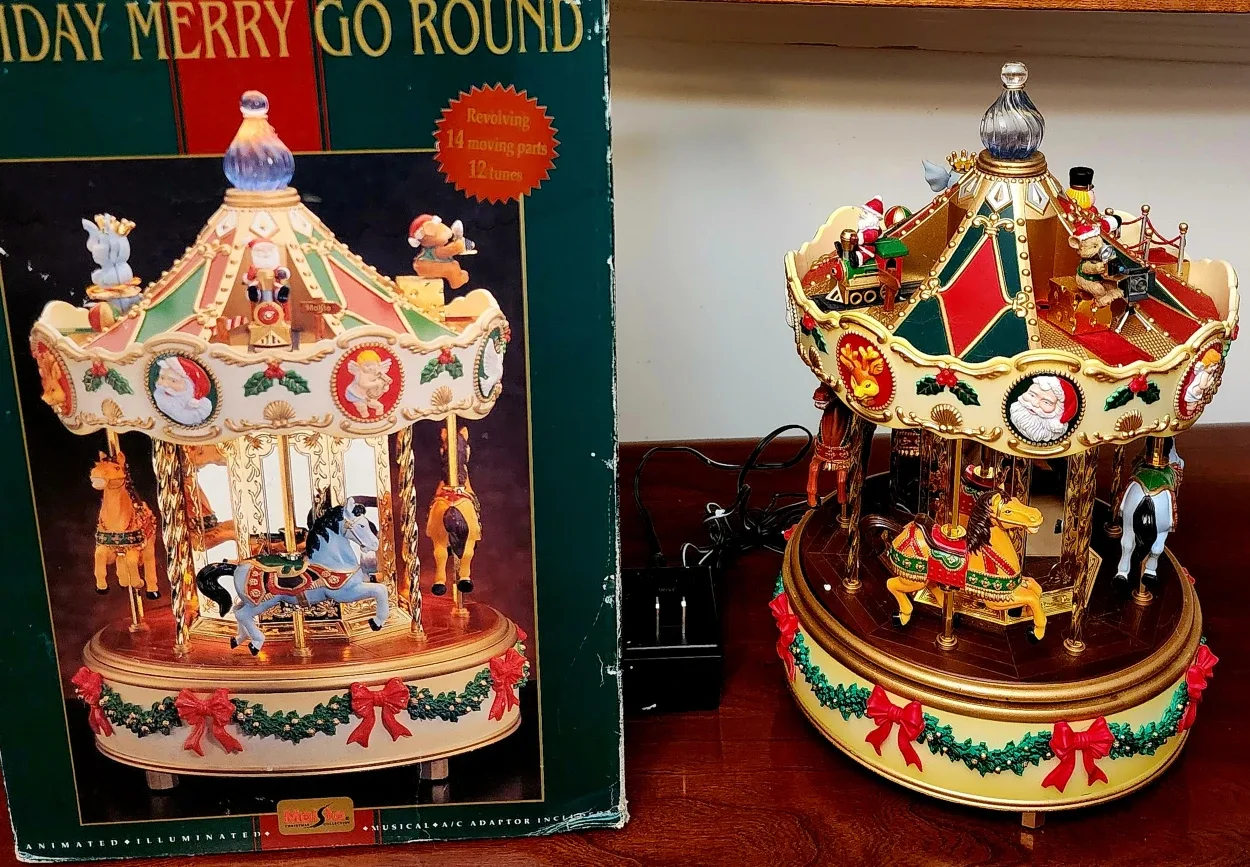 Mr. Christmas Musical Holiday Merry Go Round with Moving Parts