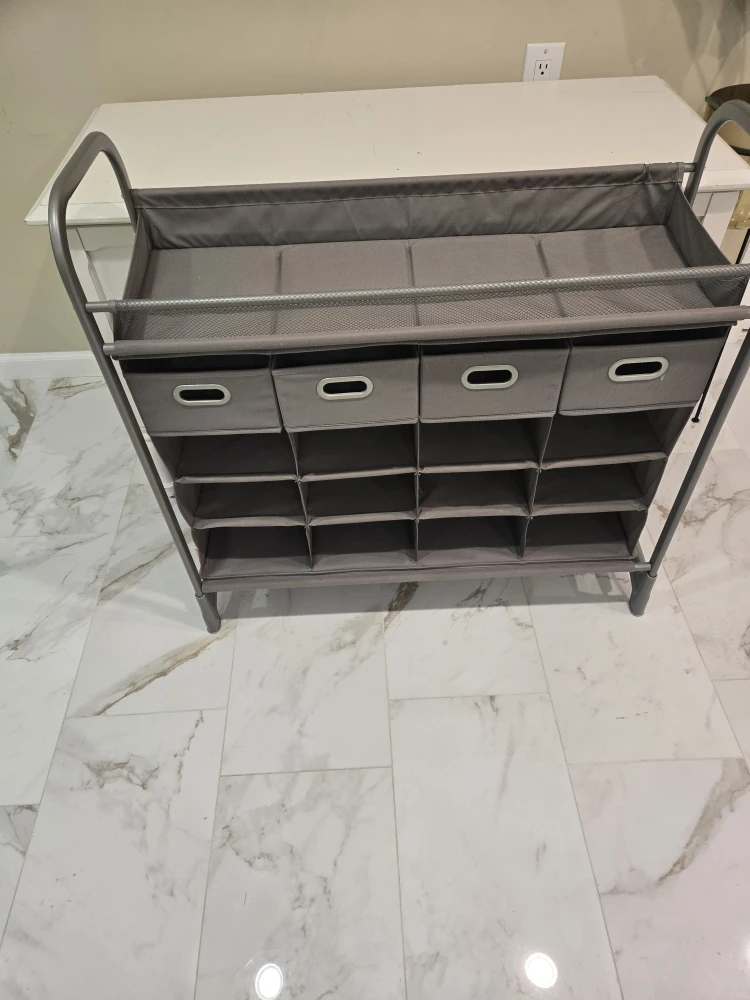 Gray Shoe Rack with Fabric Drawers