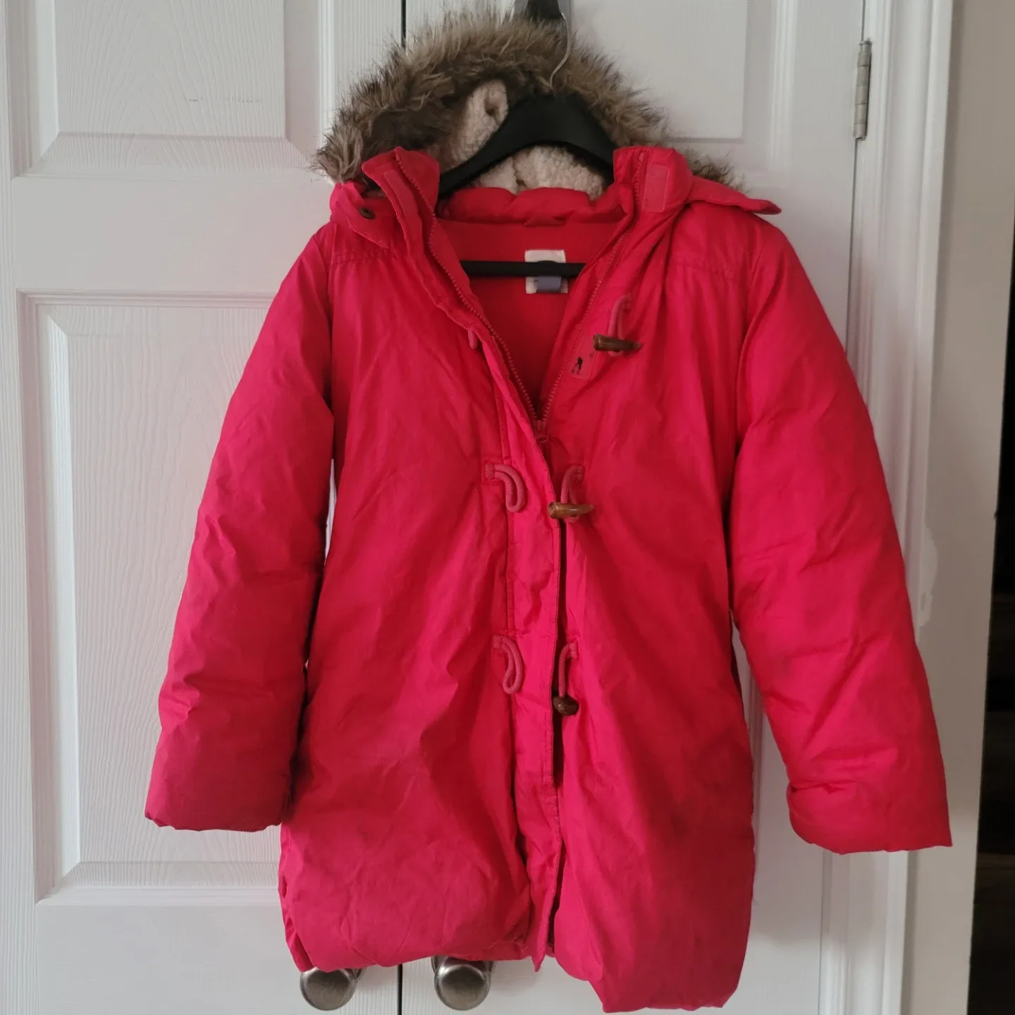 Pink Winter Coat with Faux Fur Hood