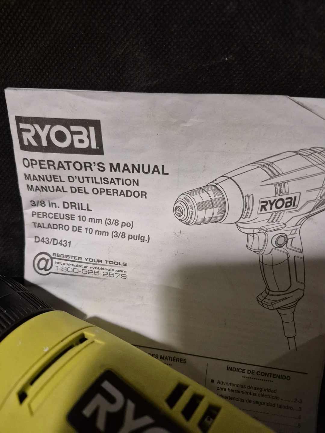 Ryobi 3/8 in. Drill, used in good condition, plug in - photo 3
