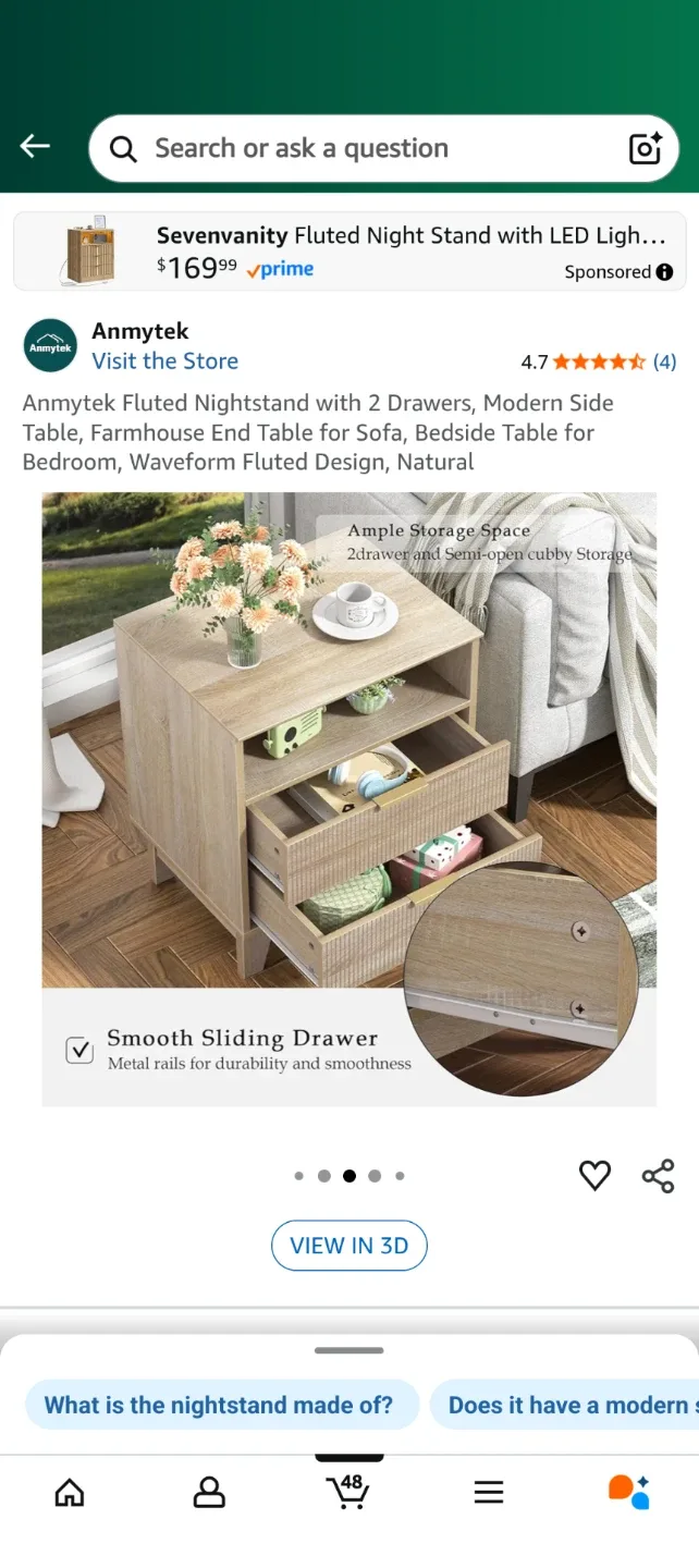 Anmytek Fluted Nightstand with 2 Drawers image indicator(4)