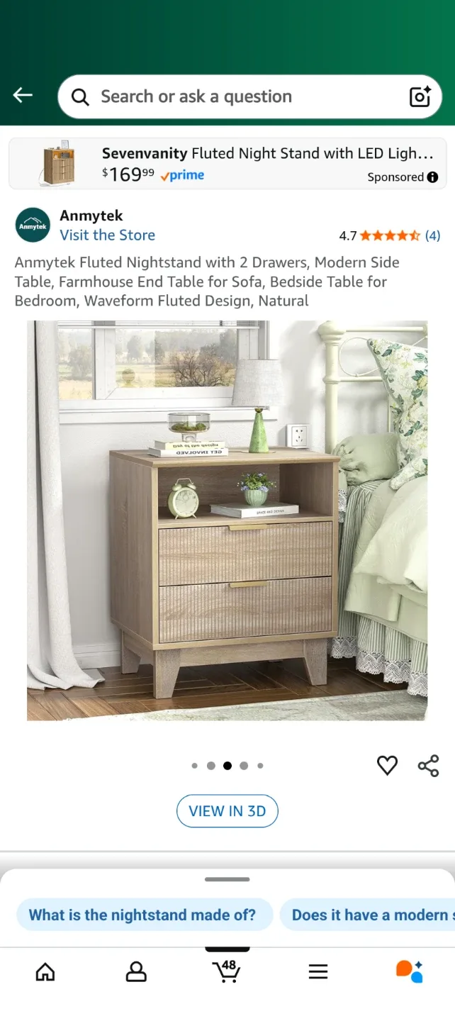 Anmytek Fluted Nightstand with 2 Drawers image indicator(5)