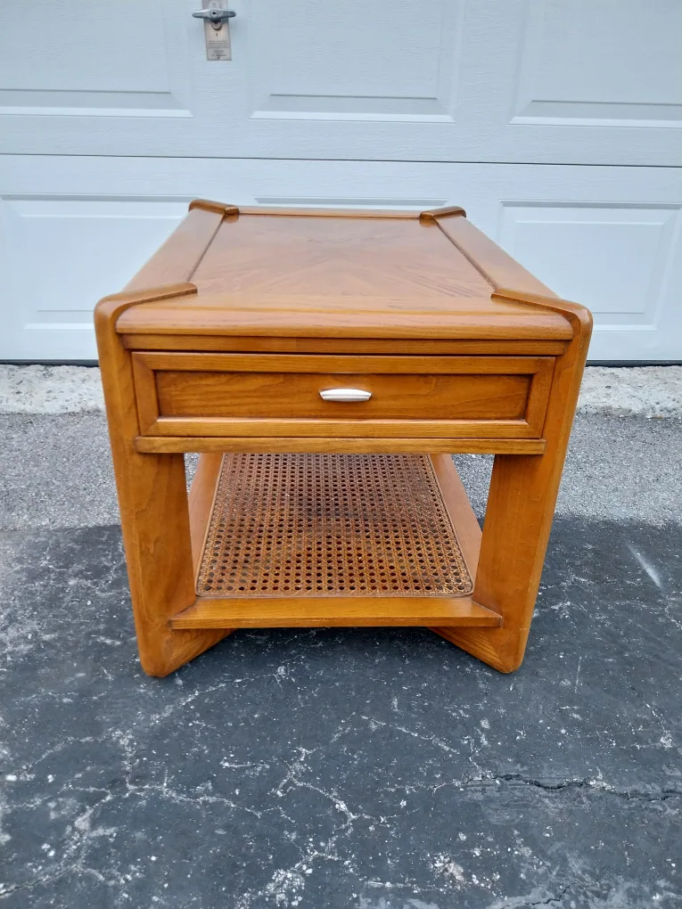 Sklar Peppler Oak Wood End Table with Cane Webbing image indicator(2)