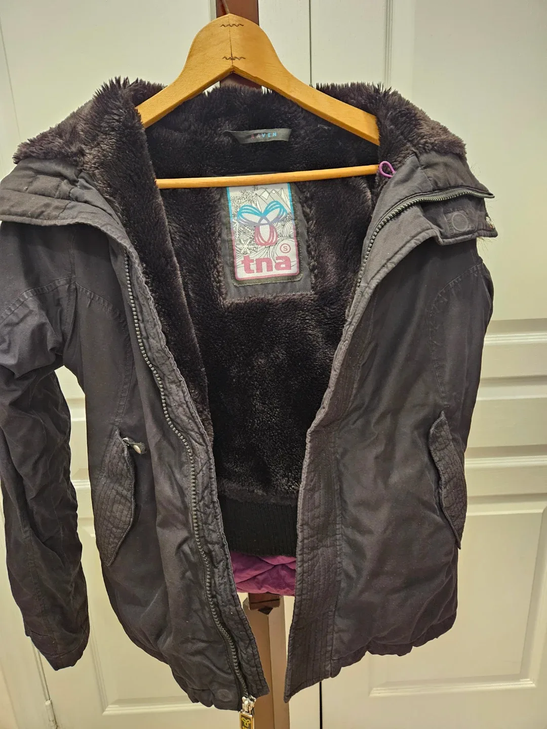 TNA Black Winter Jacket with Faux Fur Trim