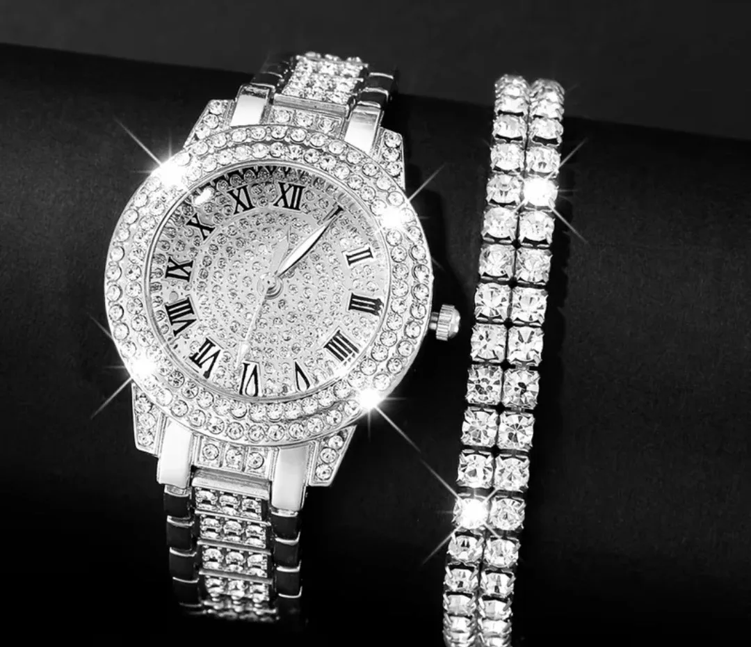Rhinestone Watch & Bracelet Set