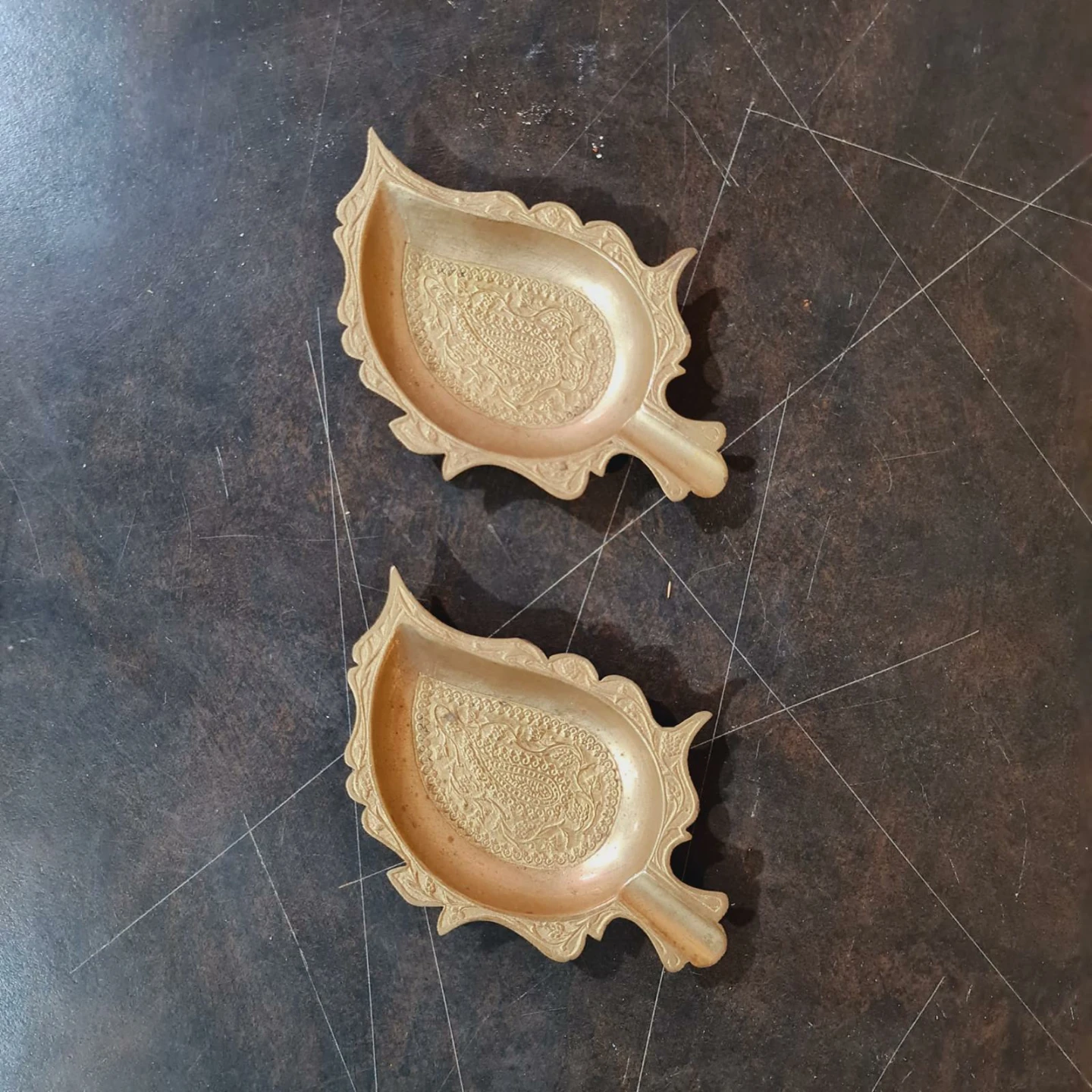 Leaf Shaped Brass Candle Holders - Set of 2
