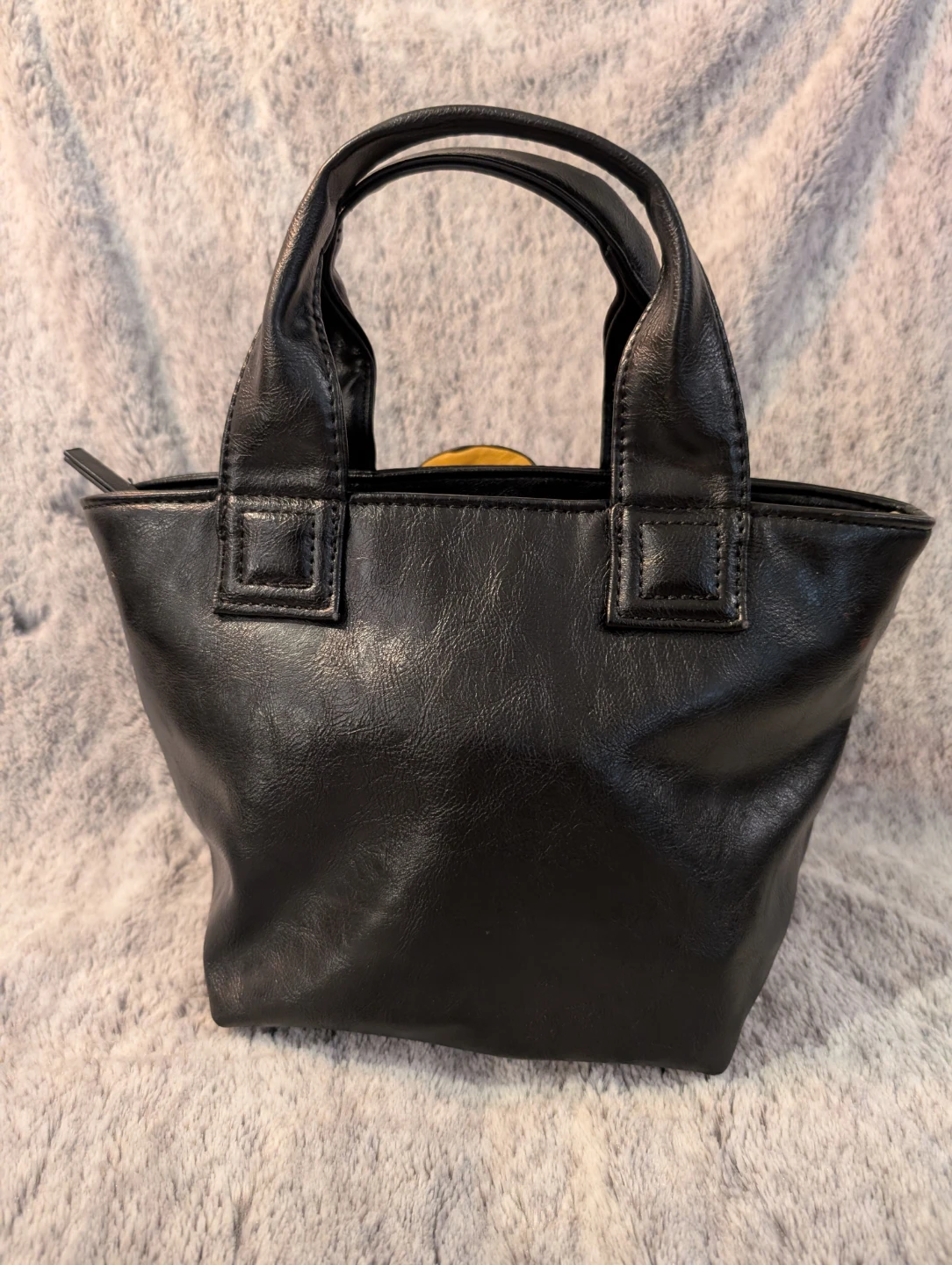 Black Leather Tote Bag with Leather Flower Accent