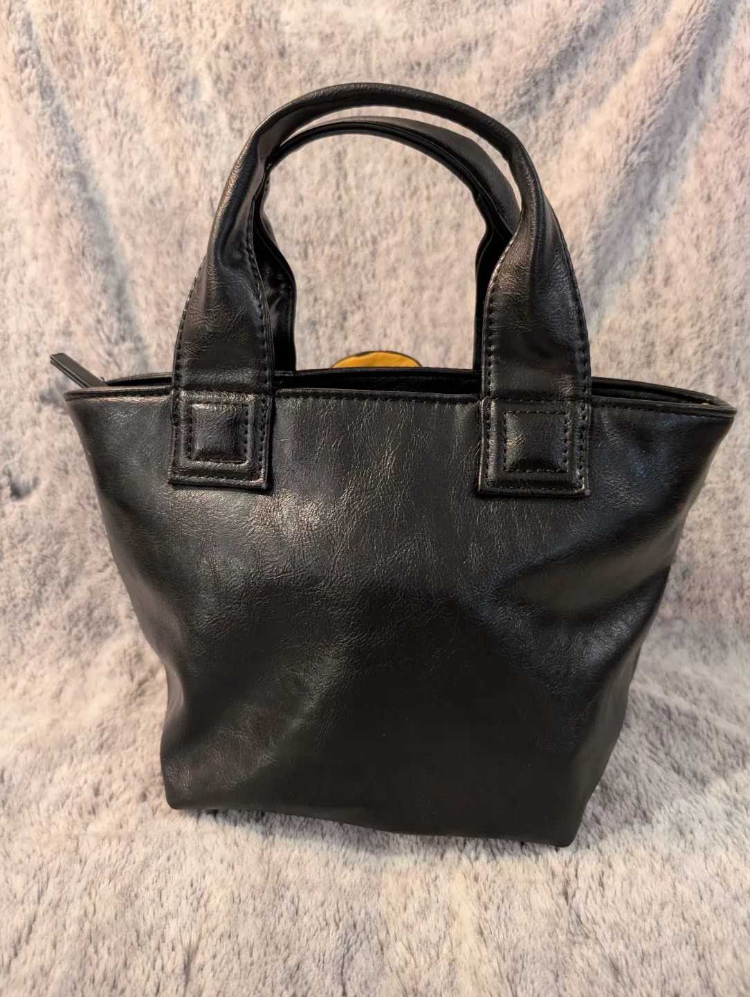 Black Leather Tote Bag with Leather Flower Accent