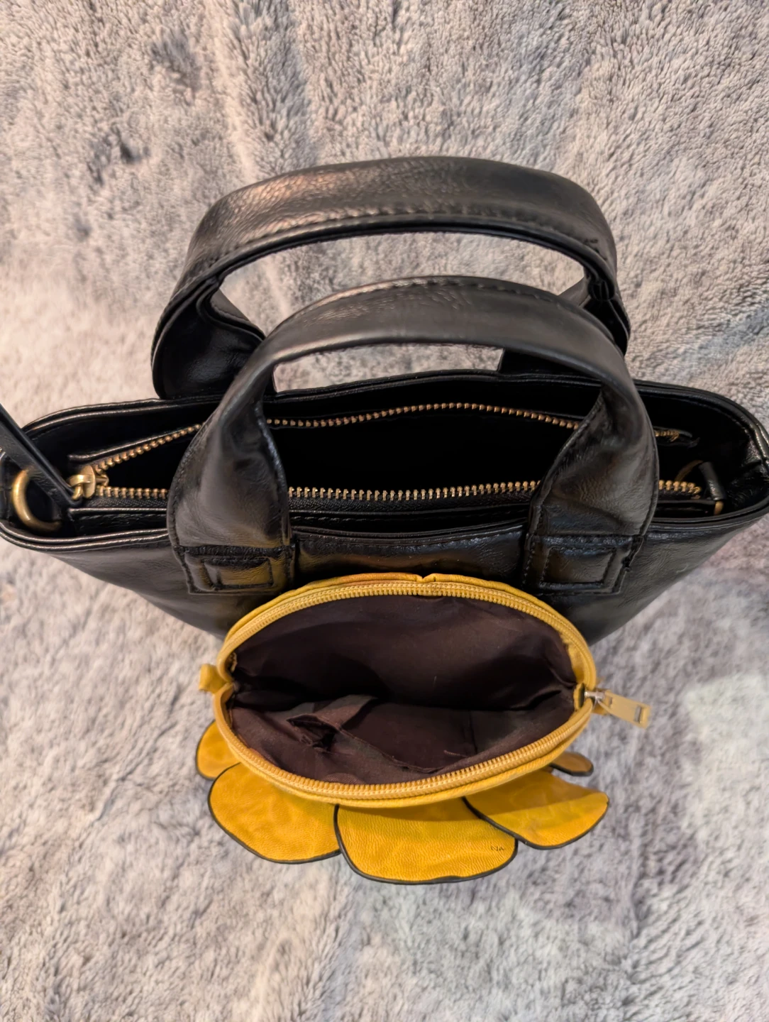 Black Leather Tote Bag with Leather Flower Accent - photo 2
