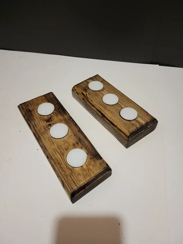 Handmade 3 Tea Light Candle Wooden Holders image indicator(3)