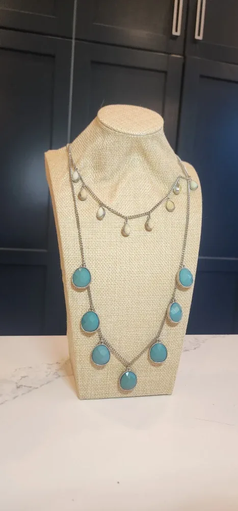 Long Layered Teardrop & Oval Gem Necklace – Boho Chic Style image indicator(4)