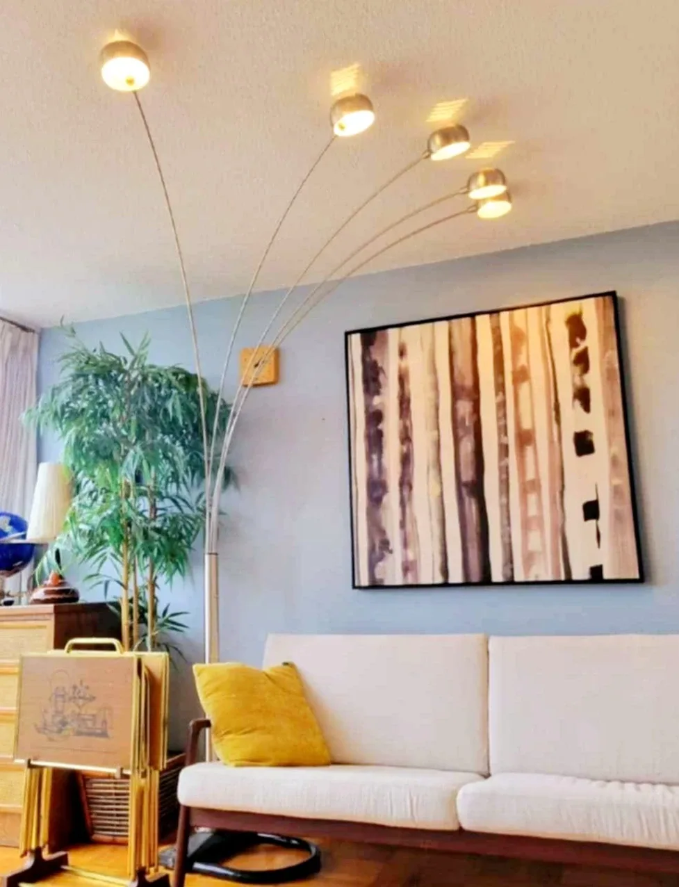 Vintage Adjustable 5 Headed Arc Chrome Floor Lamp