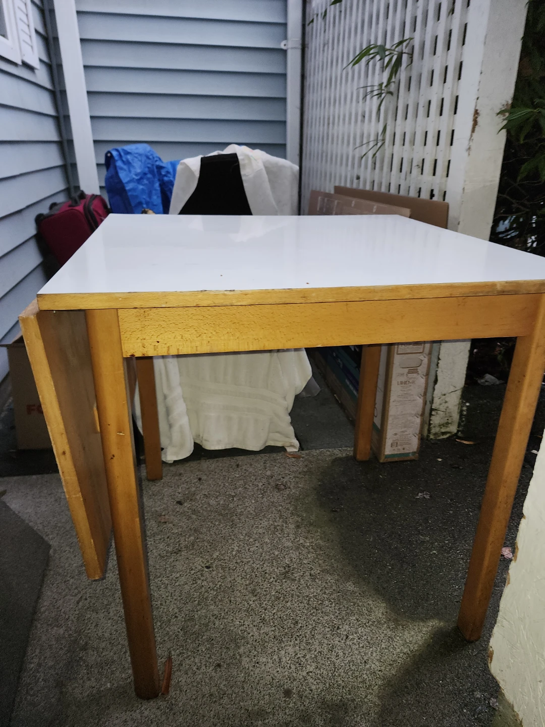 Drop Leaf Table - White Top, Wood Frame