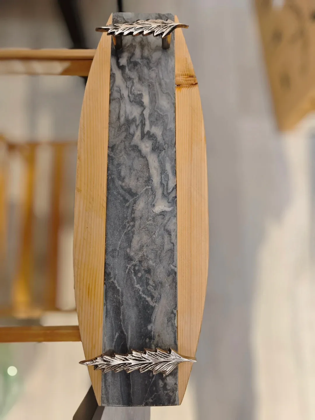 Wooden & Marble Serving Tray with Handles