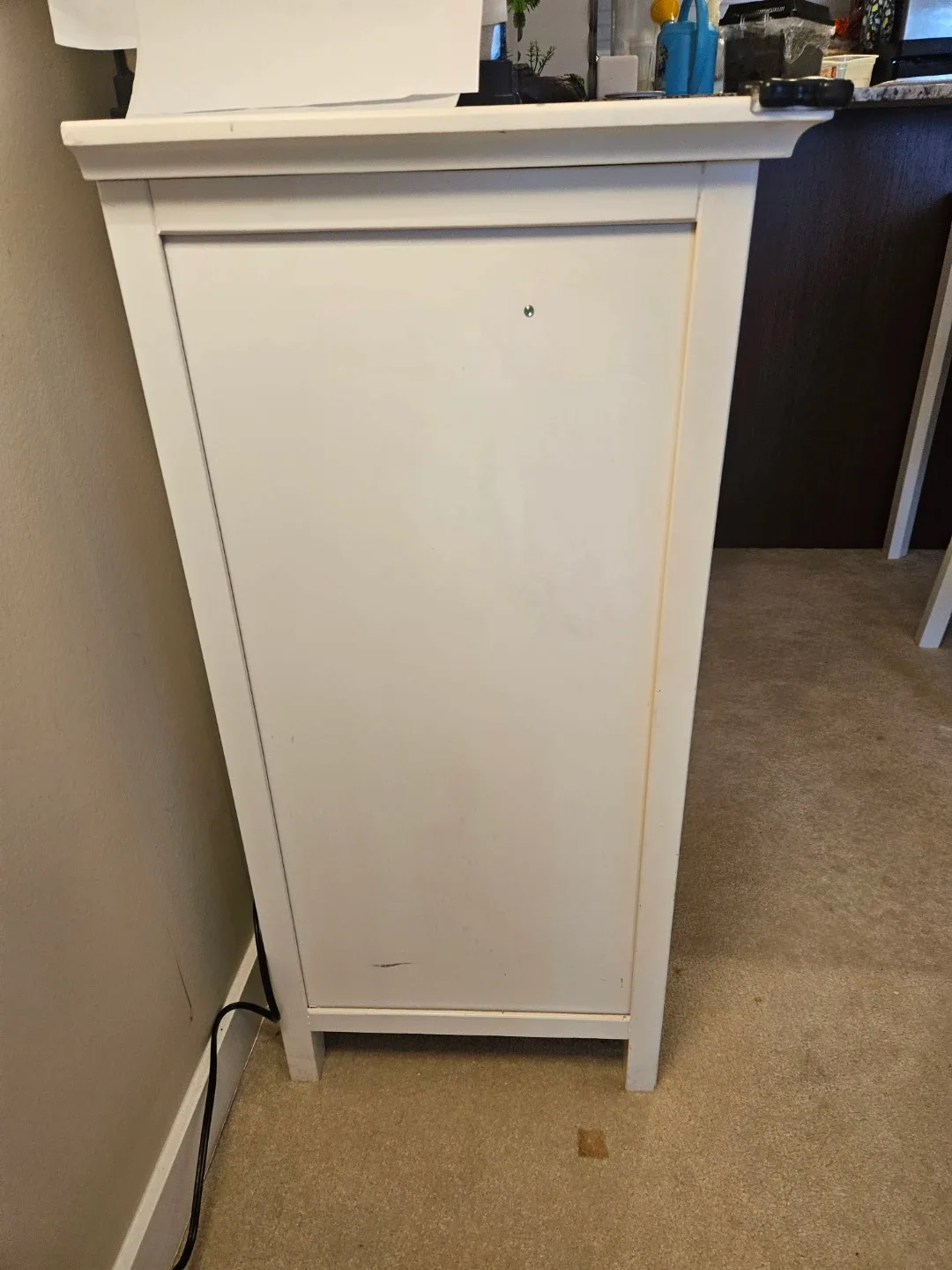 Charming White Storage Cabinet with Wicker Baskets for Sale image indicator(3)