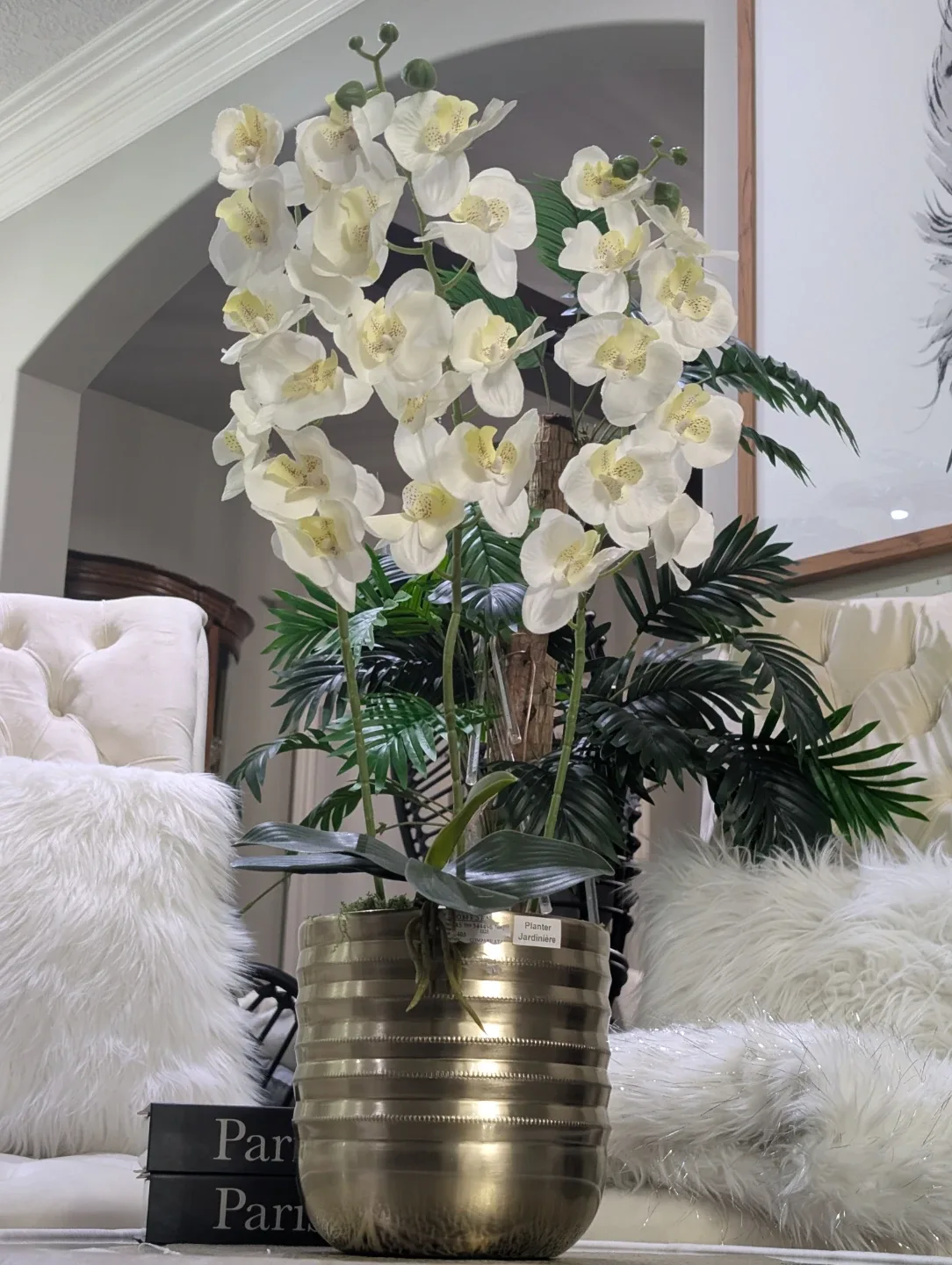 Planter Jardiniere with White Orchids