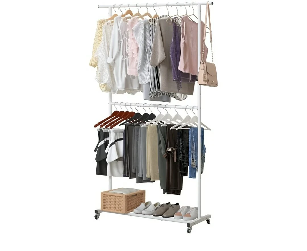White Metal Clothes Rack with Wheels - photo 2