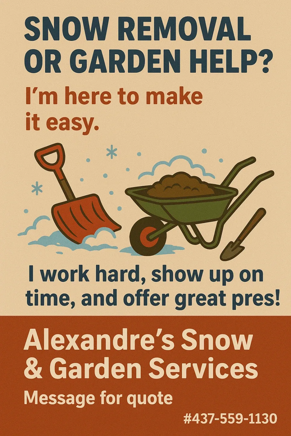 Snow removal + salting, message for quote anytime anywhere
