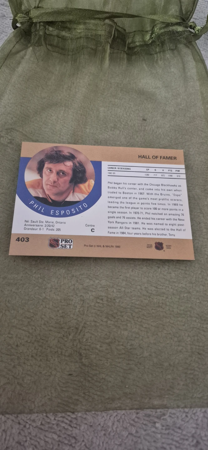 Phil Esposito Hockey Card - Pro Set NHL - photo 2
