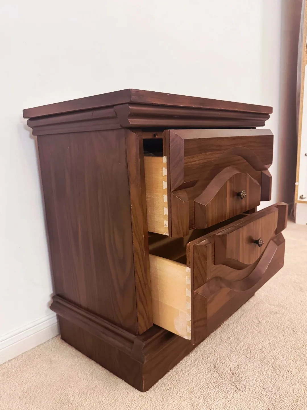 Wood Nightstand With Two Drawers like New image indicator(7)