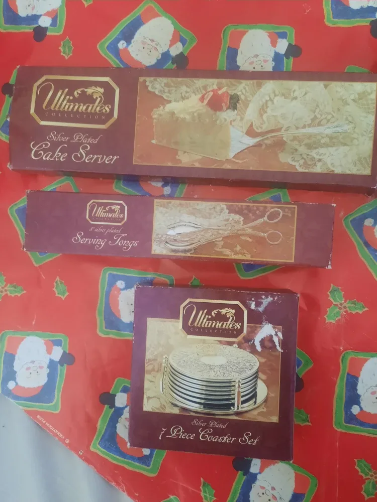 Silver Plated Set - Cake Server/Tongs/Coasters