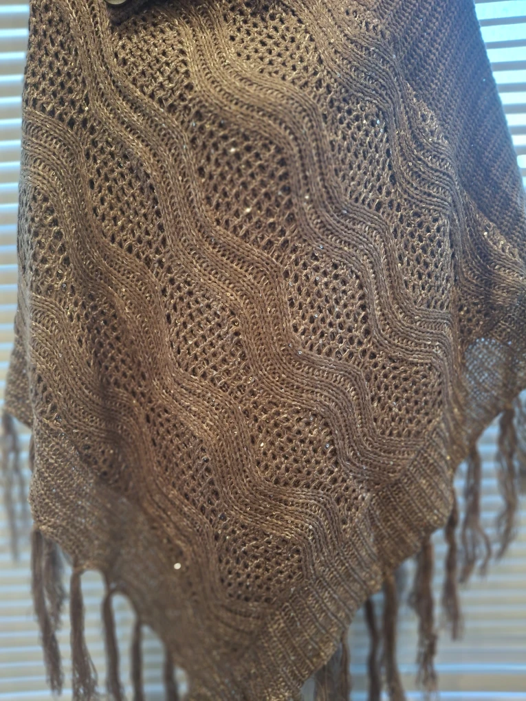 Brown Knit Poncho with Tassels - photo 2