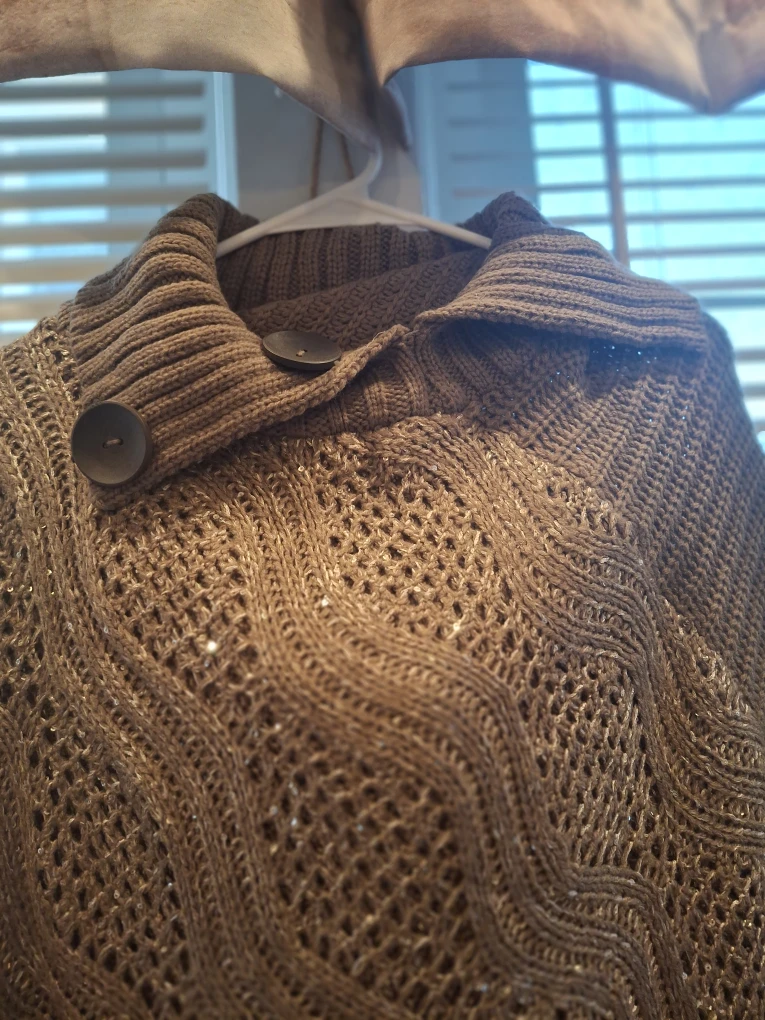 Brown Knit Poncho with Tassels - photo 3