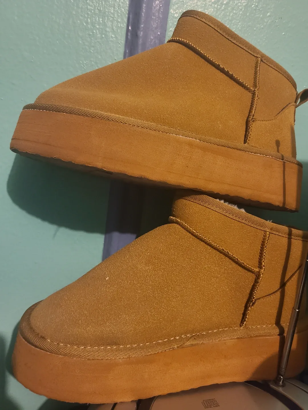 Tan Suede-like Platform Booties