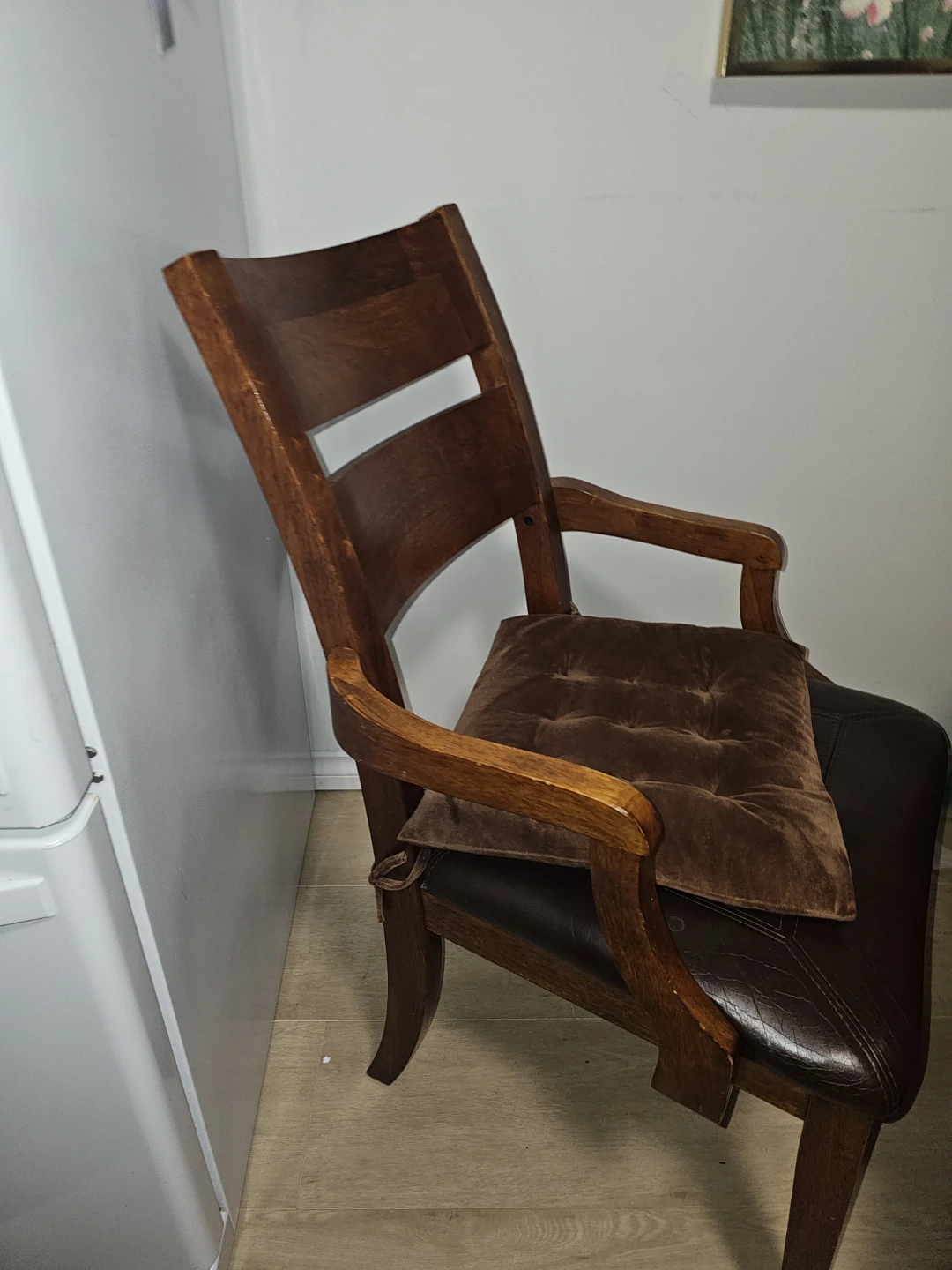 Wooden Armchair with Brown Cushion