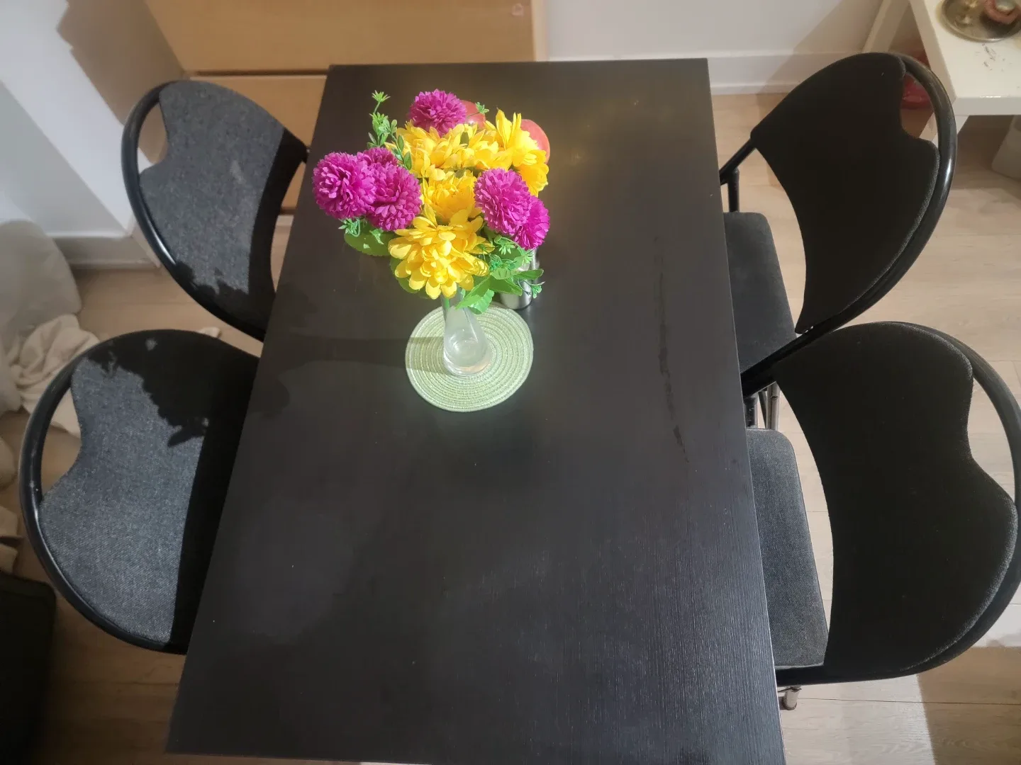 Black Dining Table with 4 Folding Chairs