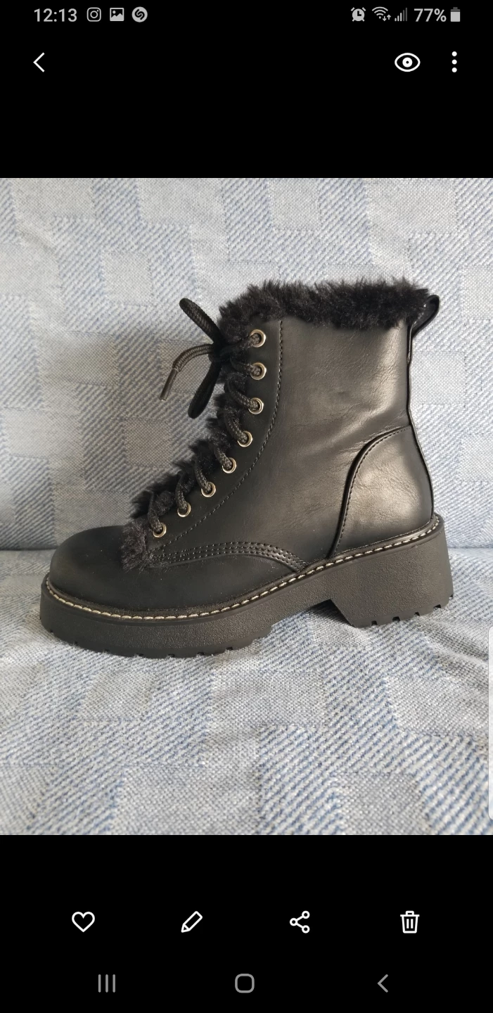 Steve Madden Girl - Black Lace-Up Ankle Boots with Fur Trim