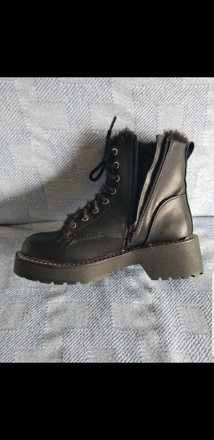 Steve Madden Girl - Black Lace-Up Ankle Boots with Fur Trim - photo 3