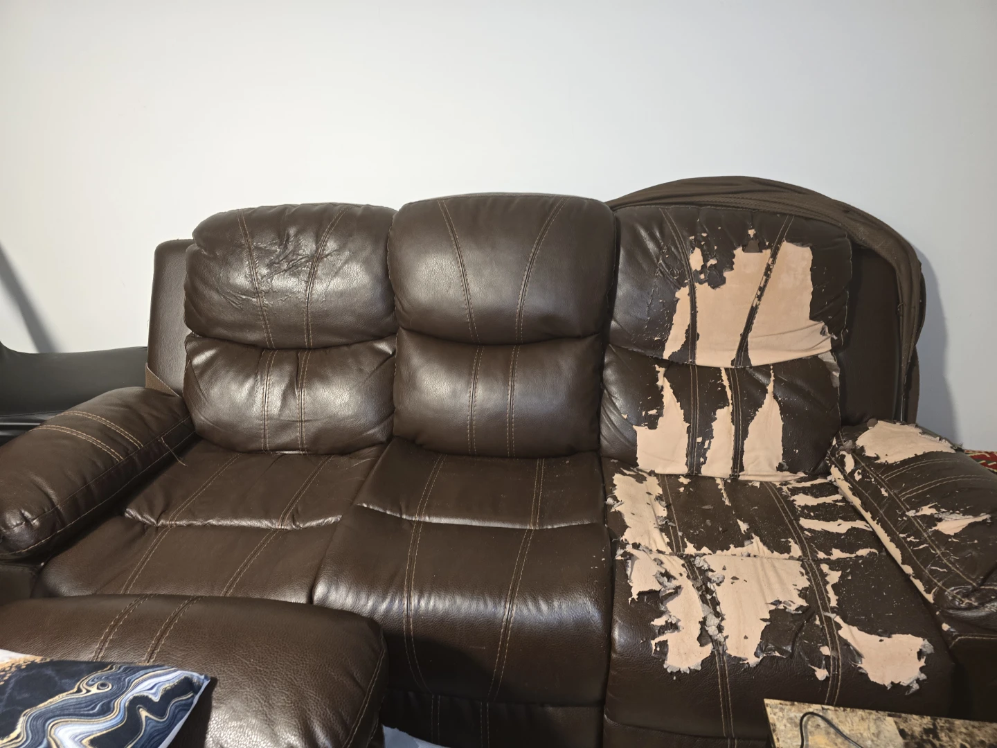 Brown Leather Reclining Sofa and Loveseat - As Is - photo 2