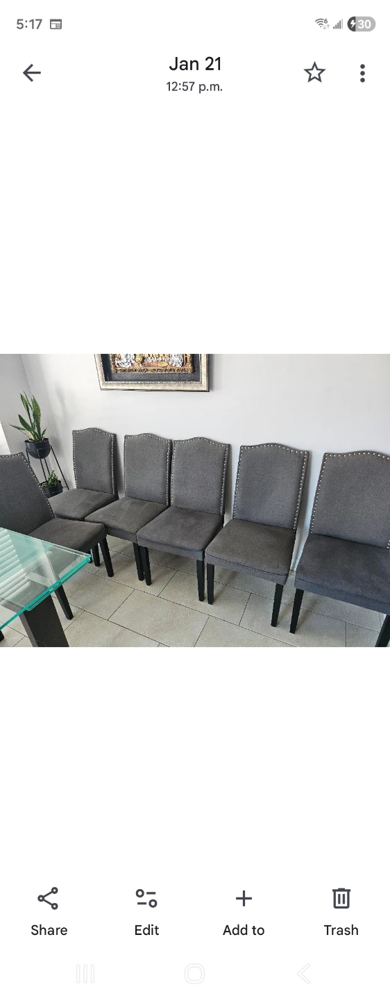 Glass Top Dining Table with 6 Grey Chairs - photo 5