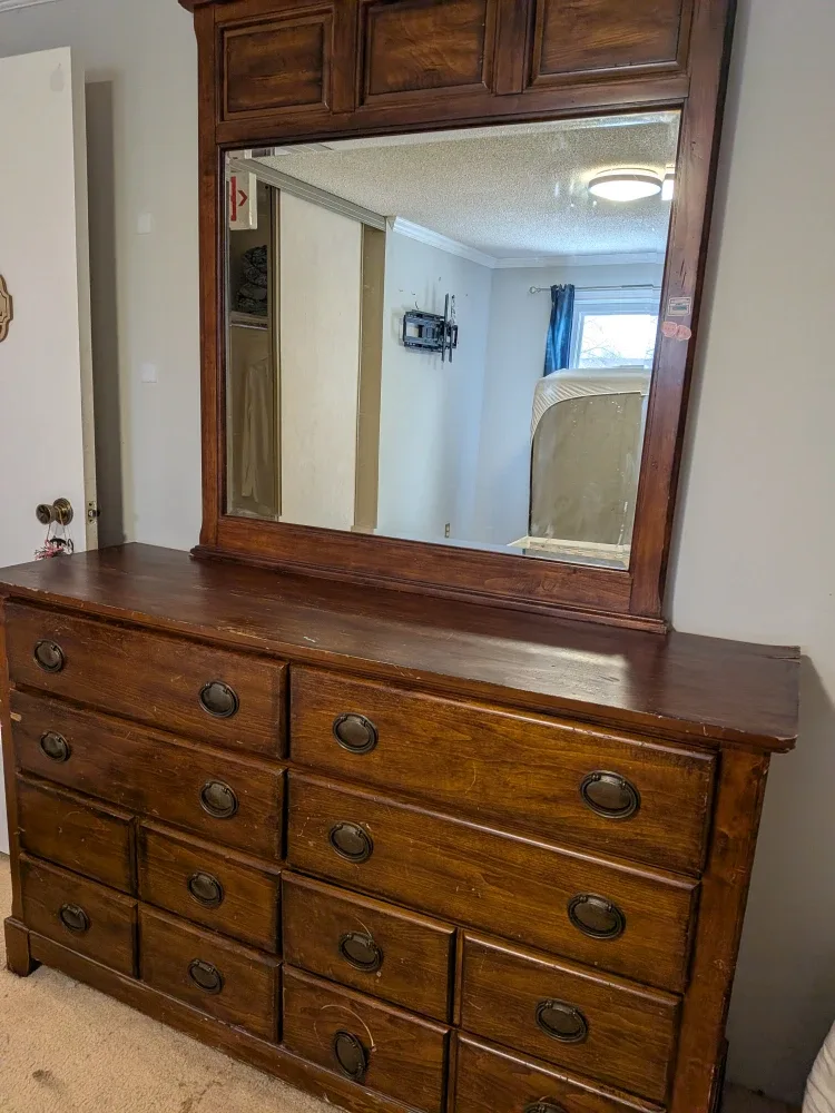Wooden Dresser with Mirror - Used Condition