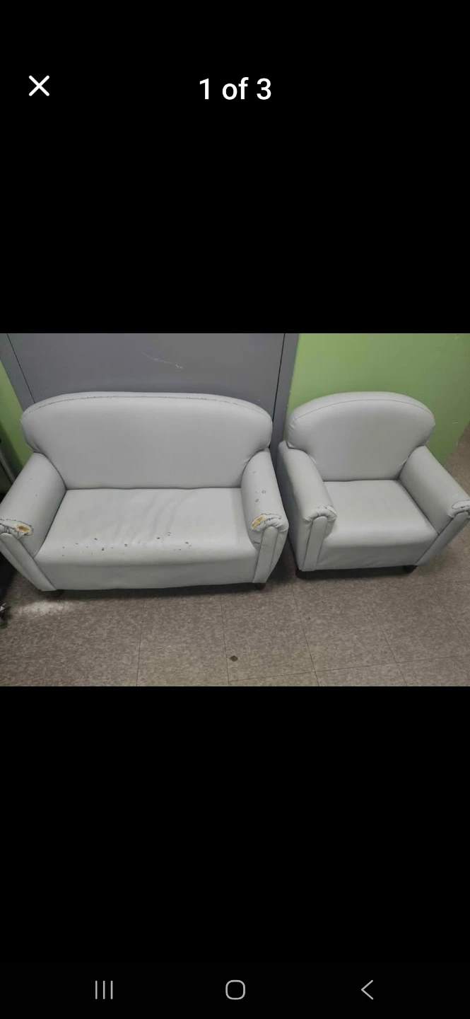 Kids White Faux Leather Sofa & Armchair Set