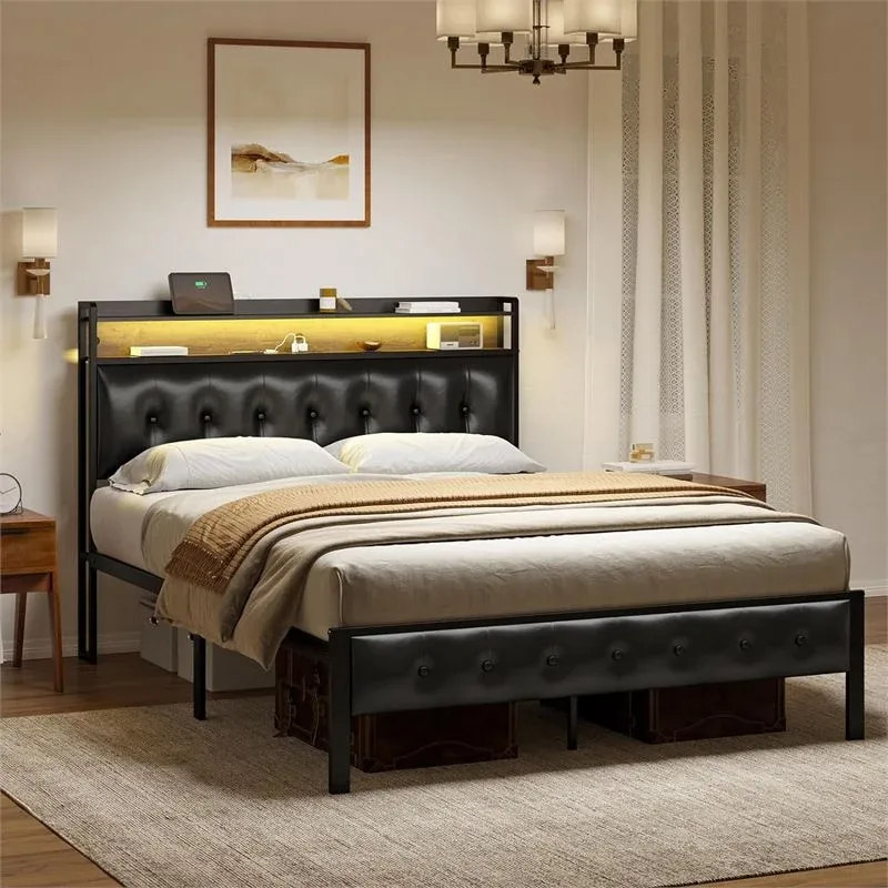 King Size Bed Frame with Upholstered Headboard