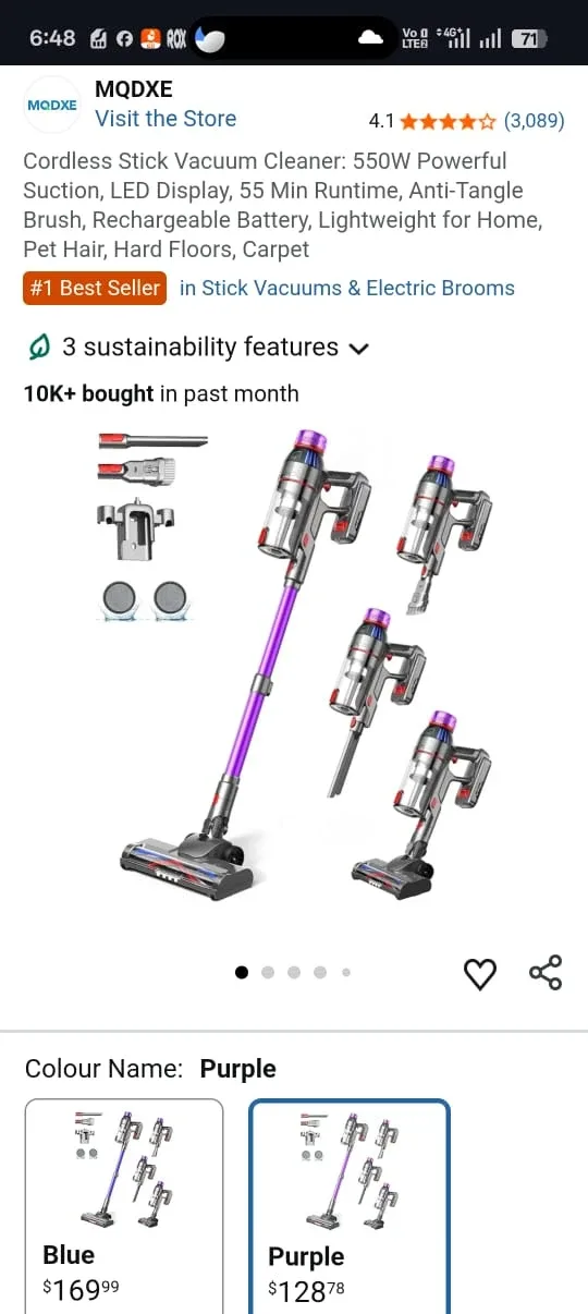 MQDXE Cordless Stick Vacuum Cleaner - Purple