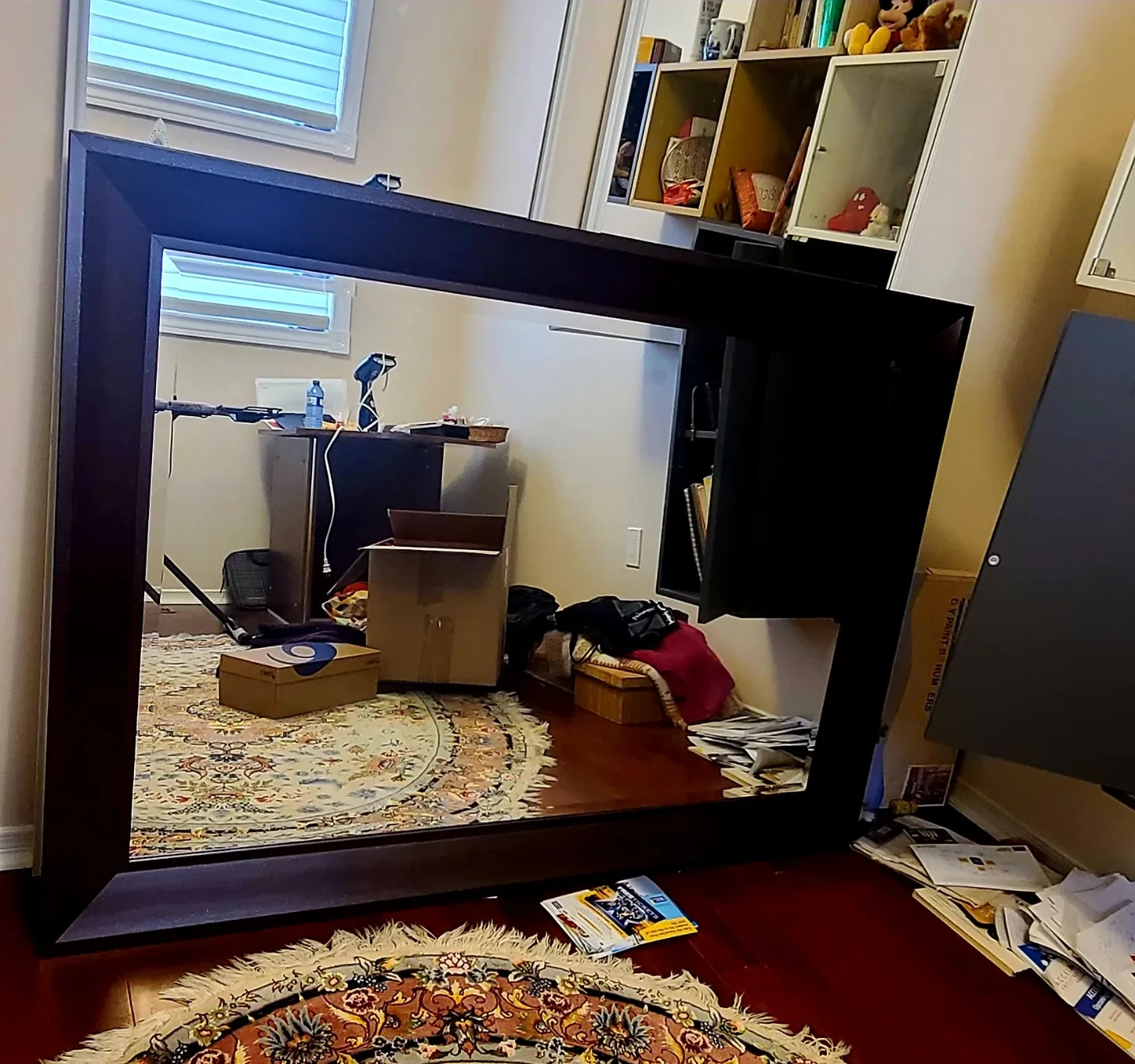 Large Dark Brown Framed Mirror