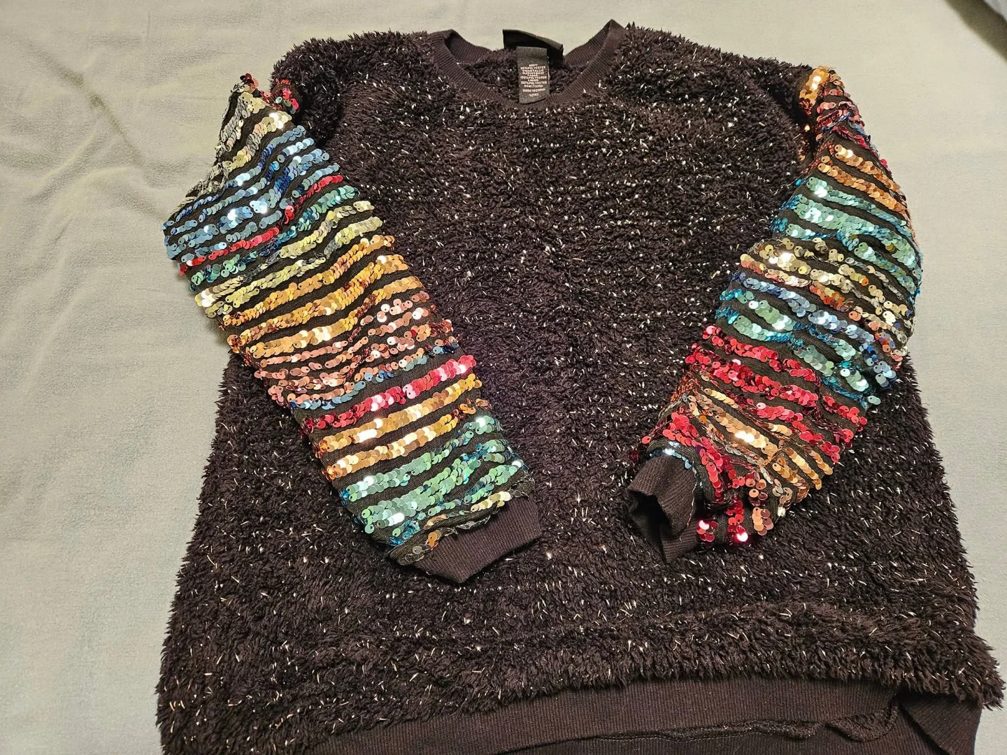 Black Sequin Sleeve Sweater