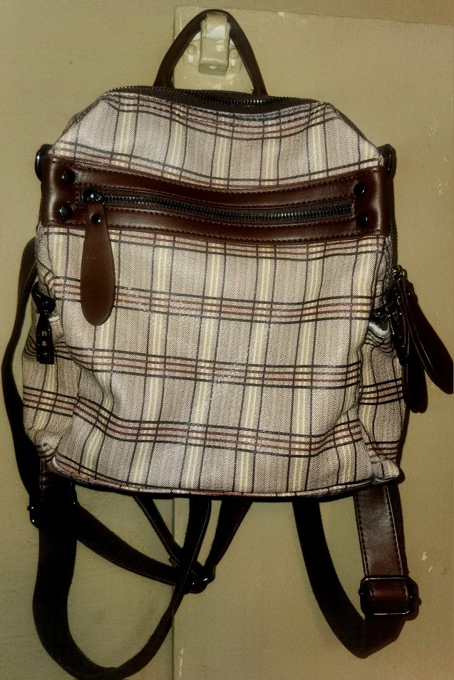 Plaid Backpack with Brown Straps image indicator(2)